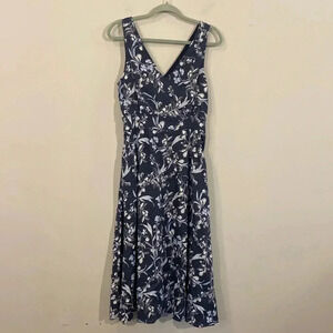 C&C California Linen Midi Dress‎ Sleeveless Floral size 8 Navy